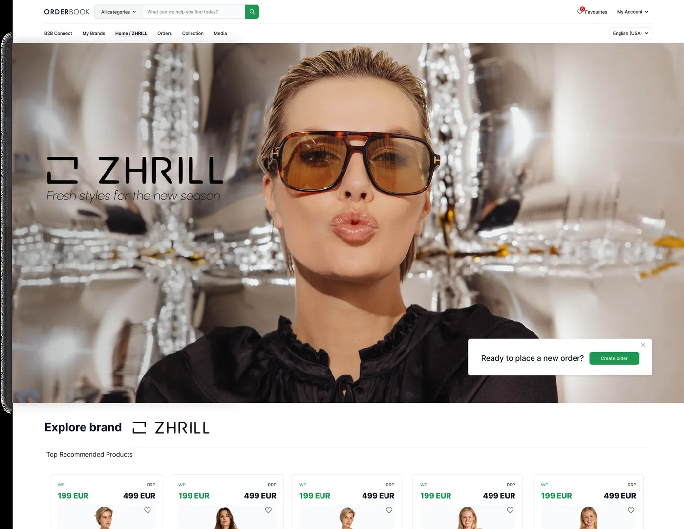 Beispiel einer Brand-Page im B2B CONNECT mit Hero-Video und Kollektion