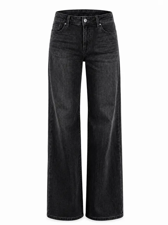 Wide-Leg-Jeans Washed Black, freigestellt